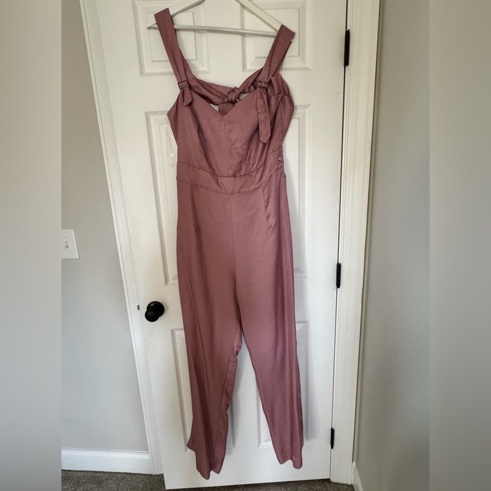 NWT Dusty Rose Tie-Back Suspender Jumpsuit Wide Leg Adjustable Straps Pockets 2X